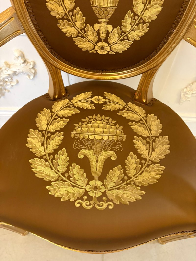Large Rare Suite of 42 Matching Louis XVI Style Giltwood Dining Chairs with Silk Damask Upholstery - Image 24